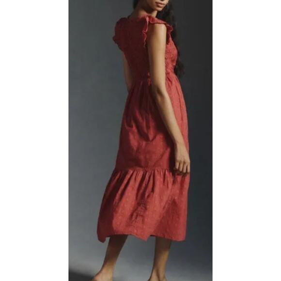 Anthropologie The Peregrine Midi Dress Size XS Petite Smocked Tiered Stretch XSP - Picture 2 of 8